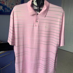 Tiger Woods Nike Collection Snap Button Short Sleeve Polo Shirt Pink Golfing L